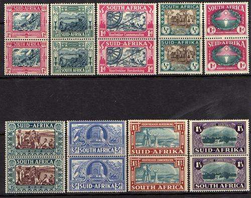 1938 SA complete VOORTREKKER plus HUGUENOT sets in vertical pairs. LMM