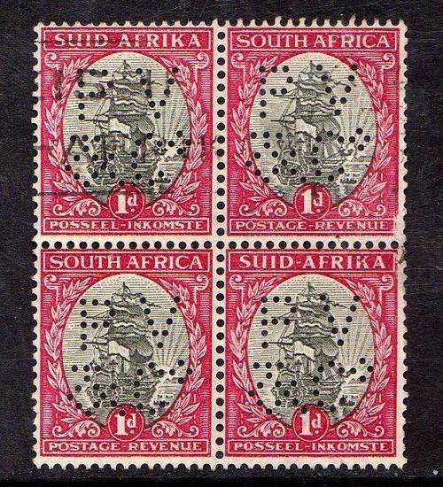 1938 SA PERFIN + PV Co. +  on used 1d. B8. VFU