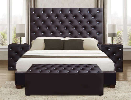 4 pce Upholstered Dina Bedroom Suite comp Headboard, pedestals, linen box