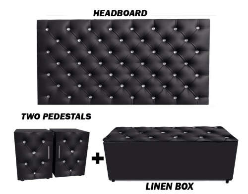 4 pce Upholstered Pattern Bedroom Suite. Double, Queen & King Size