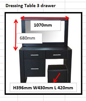 CONTEMPO DRESSING TABLE PLUS CHAIR-  3 DRAWER