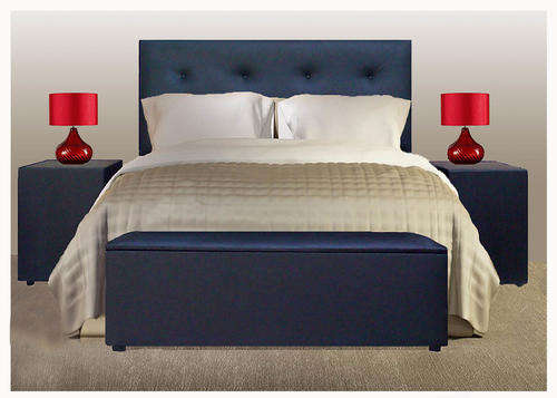 4 pce Upholstered Bedroom Suite comp Headboard, pedestals, linen box