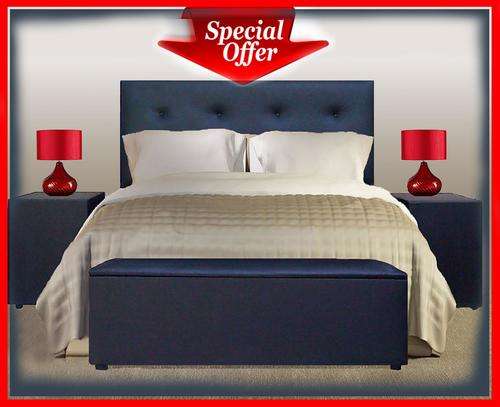 4 pce Upholstered Bedroom Suite comp Headboard, pedestals, linen box