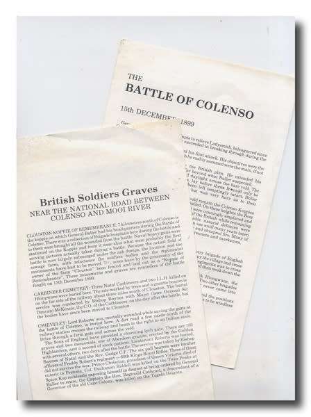 Pamphlets - Battle of Colenso & British Soldiers Graves between Colenso and Mooi River
