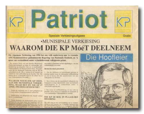 Patriot - Koerant van die Konsewatiewe Party - Spesiale Verkiesingsuitgawe - 1995