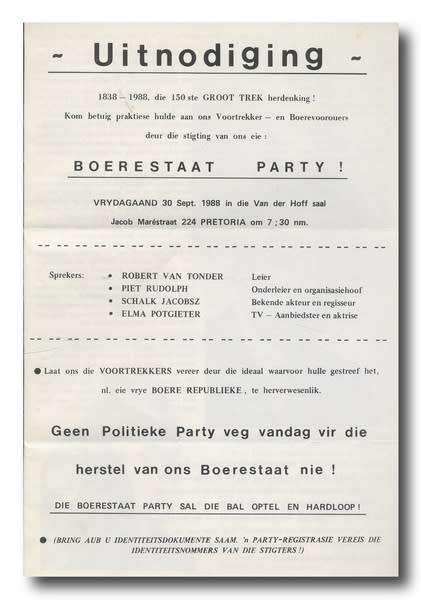 Boerstaat Party - 150ste Groot Trek herdenking (1988)