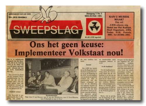 Sweepslag - Spreekbuis van die AWB - Jaargang 3 nr 3 - 1991 (Geteken Piet Rudolph)