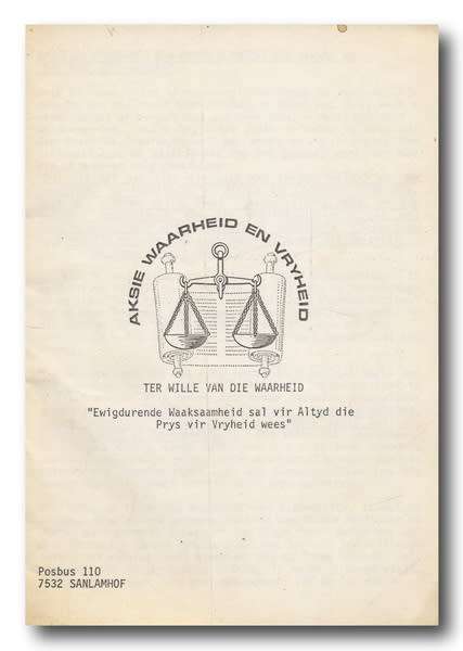 Aksie Waarheid en Vryheid (Gevolge van Integrasie vir die witman) deur Ben Hays (1989)