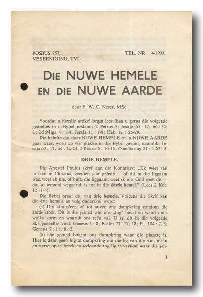 Die Nuwe Hemele en die Nuwe Aarde deur FWC Neser