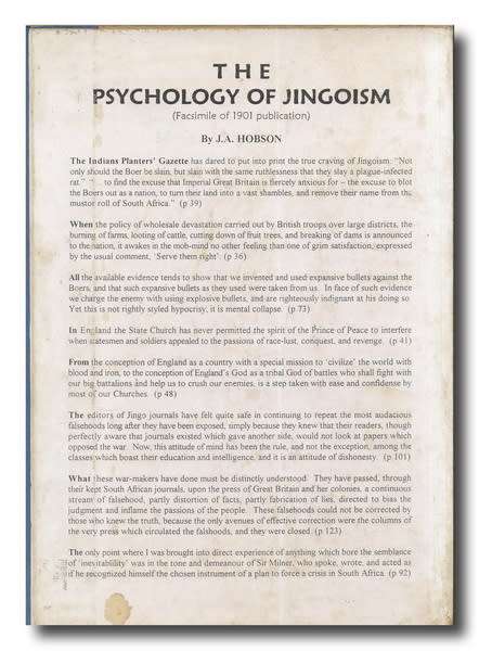 The Psychology of Jingoism (Facsimile of 1901 publication) by JA Hobson