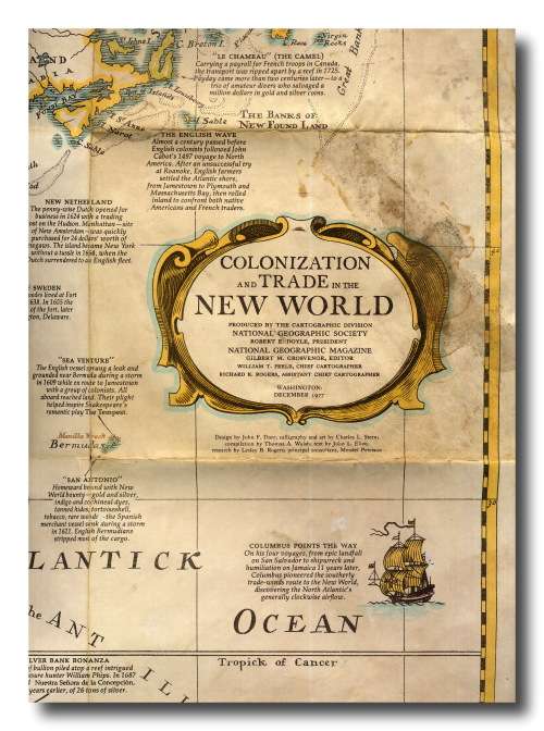 National Geographic Folded Map Colonization and Trade In The New World Dec 1977