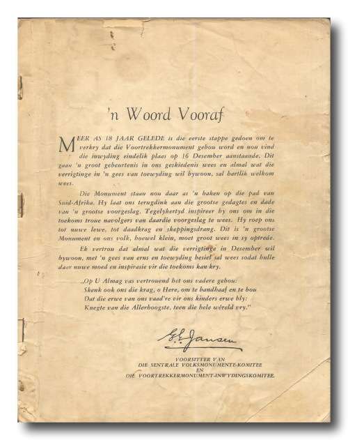 Inwyding vd Voortrekkermonument: Amptelike Program en Gedenkboek - Pretoria 13-16 Desember 1949