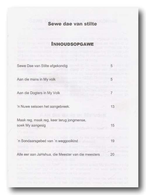 Sewe Dae van Stilte soos gedikteer aan Estelle Muller