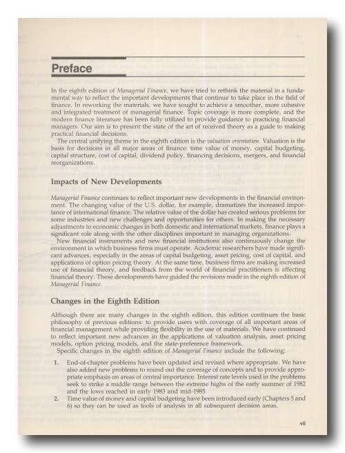 Managerial Finance by JF Weston and Thomas E Copeland (8th Ed 1986)