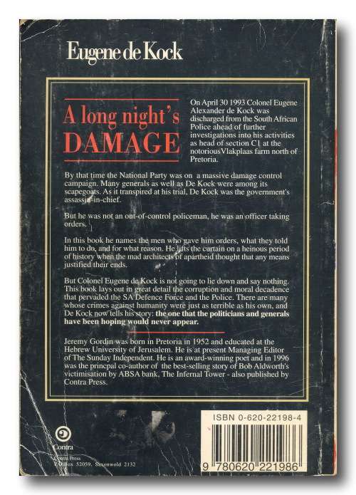 A long night`s DAMAGE - Working for the Apartheid State by Eugene de Kock (1998)