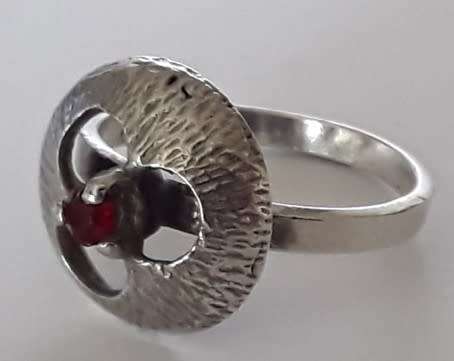 A rare Brittania solid silver and ruby Modernist design ring.  Superb!!!