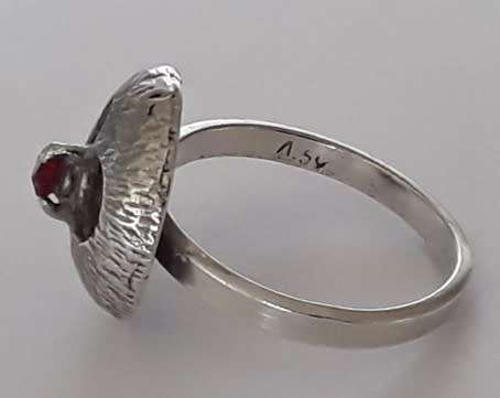 A rare Brittania solid silver and ruby Modernist design ring.  Superb!!!
