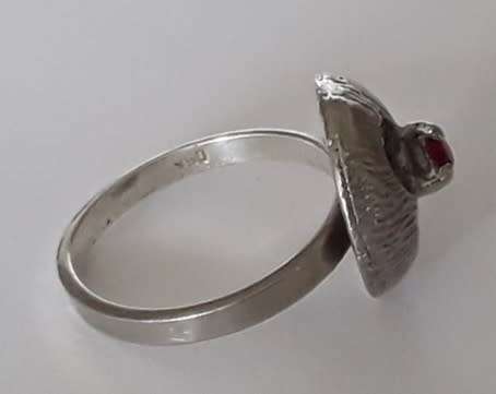 A rare Brittania solid silver and ruby Modernist design ring.  Superb!!!