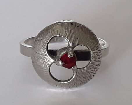 A rare Brittania solid silver and ruby Modernist design ring.  Superb!!!