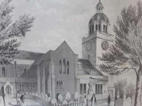 Investment! 19th Century Robert Groom lithograph of St. Thomas Church, Portsmouth.  Circa 1845.