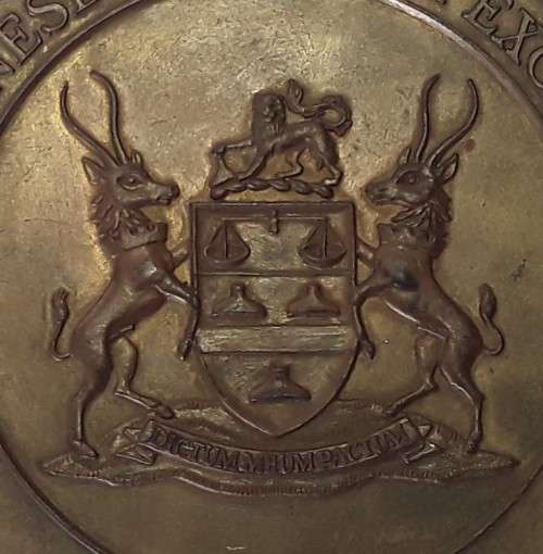 A large, heavy bronze centenary commemorative medal `Johannesburg Stock Exchange 1887-1987`.