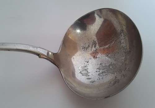 Antique huge silver-plated sauce/soup ladle by `William Hutton and Sons`. Late 19th Century.