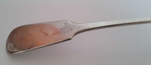 Antique huge silver-plated sauce/soup ladle by `William Hutton and Sons`. Late 19th Century.