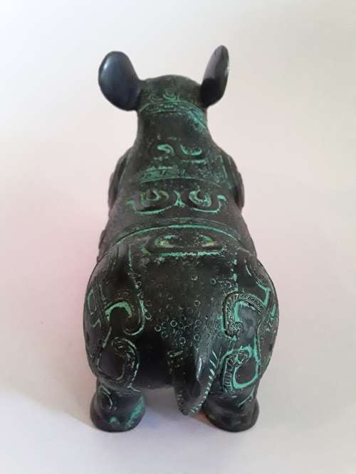 Antique Chinese Verdigris Bronze of a `Malayan Tapir`. Archaic Style.