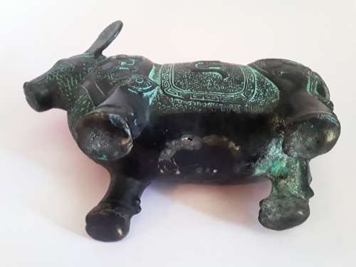 Antique Chinese Verdigris Bronze of a `Malayan Tapir`. Archaic Style.