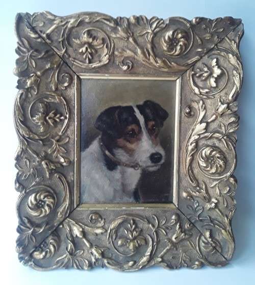 Antique Edward Aistrop (1880-1920) Signed `Portrait of a Fox Terrier`. Oil on Board. 31 x 27cm