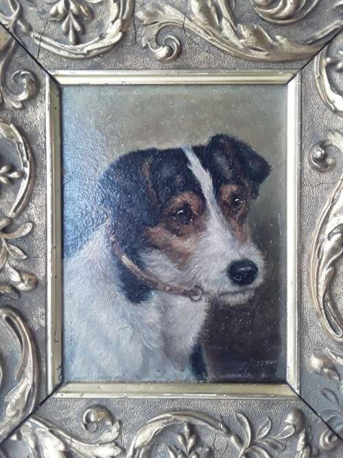 Antique Edward Aistrop (1880-1920) Signed `Portrait of a Fox Terrier`. Oil on Board. 31 x 27cm