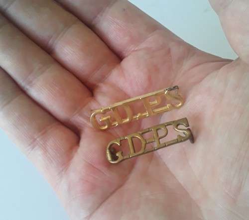 2 x vintage SA Prison Services shoulder titles. Pins and lugs intact.