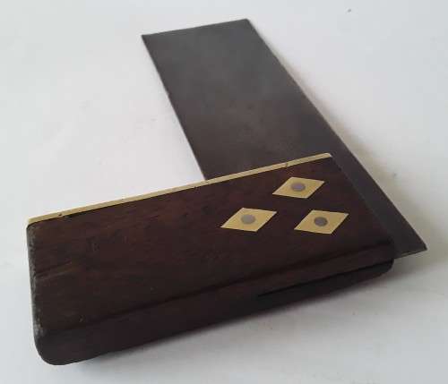 Wonderful Vintage Try Square. Rosewood Handle. Brass Inlay and Fittings. 15 x 10 cm.