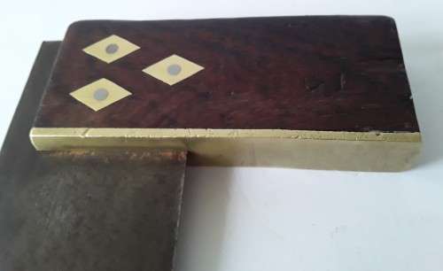 Wonderful Vintage Try Square. Rosewood Handle. Brass Inlay and Fittings. 15 x 10 cm.