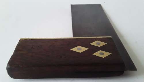 Wonderful Vintage Try Square. Rosewood Handle. Brass Inlay and Fittings. 15 x 10 cm.