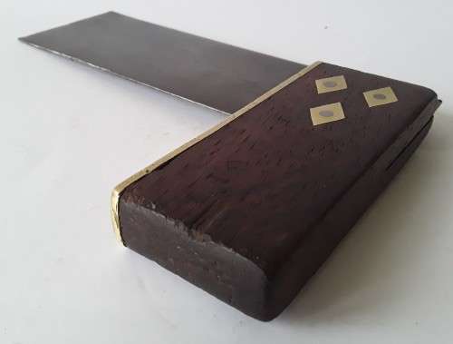 Wonderful Vintage Try Square. Rosewood Handle. Brass Inlay and Fittings. 15 x 10 cm.