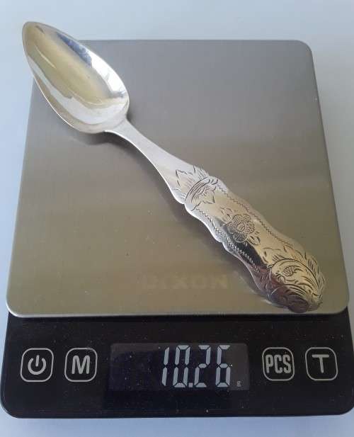 An 1858 Dutch hallmarked solid silver spoon. 833 silver.