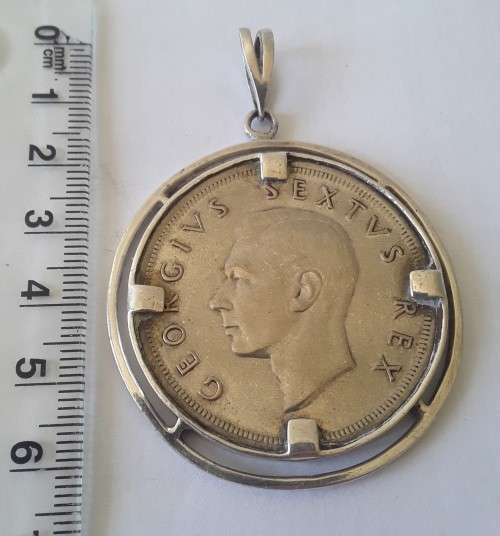 Silver South Africa 1952 5 Shilling Set In a Solid Silver Pendant. 45mm. 38.7 grams.