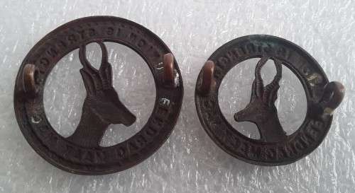 2 x SA Army `Union is Strength` Badges. Lugs intact.