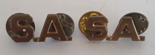 Pair SADF `S.A.` Brass Shoulder Titles. Pins intact.