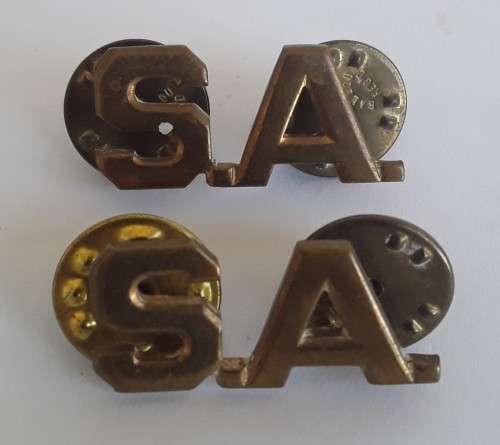 Pair SADF `S.A.` Brass Shoulder Titles. Pins intact.