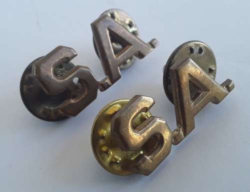 Pair SADF `S.A.` Brass Shoulder Titles. Pins intact.