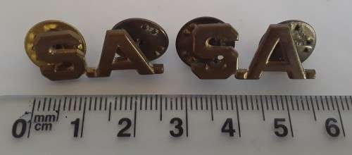 Pair SADF `S.A.` Brass Shoulder Titles. Pins intact.