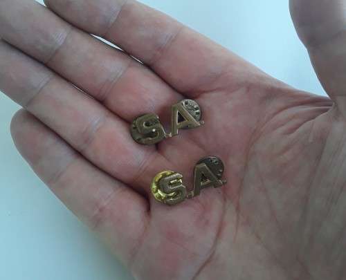 Pair SADF `S.A.` Brass Shoulder Titles. Pins intact.