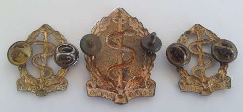 South African Medical Corps (SAGD / SAMC) Badge Set. Cap and 2 x Collar. Lugs / Pins intact.