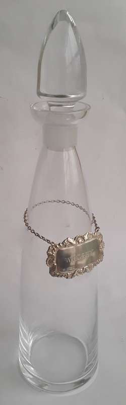 Solid Sterling Silver `Whiskey` Label By Charles S. Green & Co. Birmingham, 1972.
