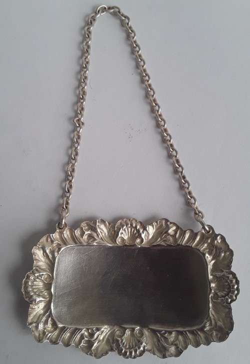 Solid Sterling Silver `Whiskey` Label By Charles S. Green & Co. Birmingham, 1972.