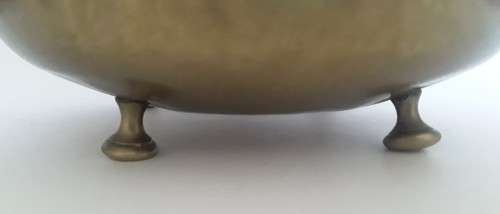 Antique Solid Brass Shallow-Shaped Toddy Kettle With Glass Handle. H: 22,5 cm.