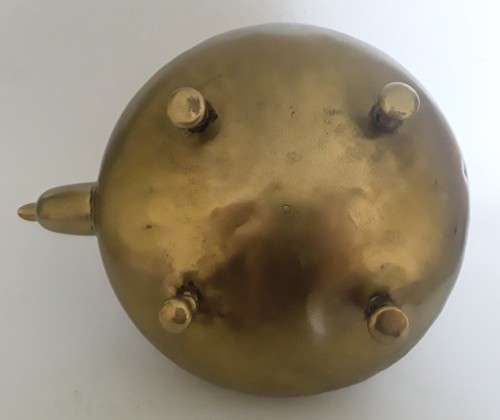 Antique Solid Brass Shallow-Shaped Toddy Kettle With Glass Handle. H: 22,5 cm.
