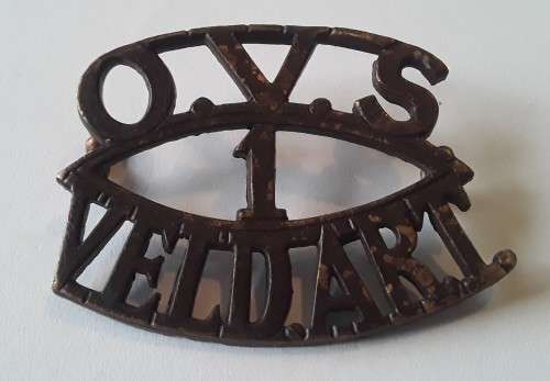 Early `Oranje Vrystaat 1ste Bataljon (Bloemfontein) Veld Artillerie` Shoulder Title.
